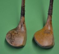 A matching pair Tom King Brancaster playable flat headed shallow face persimmon woods - to incl