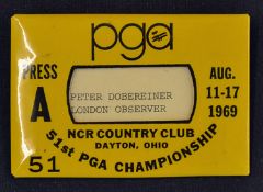 1969 US PGA Championship Press badge - issued to P Dobereiner London Observer played at NCR