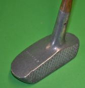 Schenectady alloy centre shaft putter - stamped to the crown J Hepburn, c/w diamond face markings