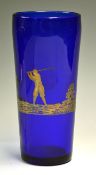 Golfing Glass Vase - Fine 1920s Cobalt blue glass and silver vase - decorated with silver overlay