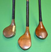 3x very clean late scare neck woods to include a spoon and 2x drivers, makers incl  a J Milne c/w