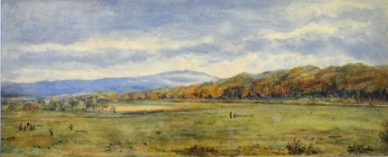 Mongramm SSS - Scottish School ELIE GOLF COURSE WITH GOLFERS c1900 watercolour on paper - signed