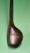 Fine Wm Park left hand scare head brassie c1895 fitted with full wrap over brass sole plate, leather