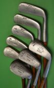 Set of 8 Tom Stewart irons and putter all with matching hand punched dot face markings to incl no. 1