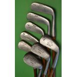 Set of 8 Tom Stewart irons and putter all with matching hand punched dot face markings to incl no. 1