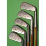 5x good rustless playable irons by various makers to incl 2x matching Gibson 3 iron and mashie, F