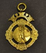 Cathcart Castle Golf Club 9 carat gold medal - the obverse is embossed with a Victorian golf to