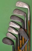 8x assorted irons to incl matching pair of F.H Ayres "Staynorus" rustless irons a driving iron and