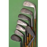 8x assorted irons to incl matching pair of F.H Ayres "Staynorus" rustless irons a driving iron and