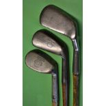 3x interesting irons to incl a large deep faced Smith's patent anti shank mashie fitted with a