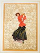 Stramm, Maud. 20thc American "LADIES OF THE LINKS." A series of 8x watercolours on card all