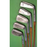 5x various Maxwell irons and a putter to include mid iron, baxpin mashie, deep face mashie,