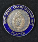 1973 Official Open Golf Championship white metal and enamel players badge issued for the 102nd