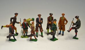 Collection of 10 various lead cold painted golfing figures c1930 - with hinged arms  -to include