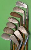 10x assorted irons to incl 3 large headed niblicks makers incl Hendry & Bishop, F H Ayres and