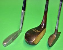 3x interesting steel shafted putters to incl J Heron Worplesdon GC Woking dark stained persimmon