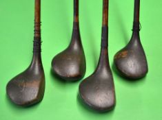 4x playable large socket head woods to incl a driver, 2x brassies and spoon - all very scruffy and