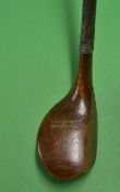 Fine Tom Morris St Andrews brass plated scare neck spoon fitted with original full length hide grip