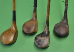 4x good size playable socket woods to incl M J Lewis Little Aston shallow faced driver, Simpson "The