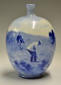 Rare Doulton Burslem blue and white Porcelain 'Golfing' Vase c1895 - hand painted with a gentlemen