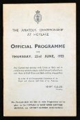 1933 Official Amateur Championship Golf Programme - for Thursday, 22nd June at Hoylake. Introduction