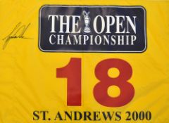 Scarce Tiger Woods Signed 2000 Open Golf Championship Flag - St Andrews Open Golf Championship