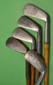 5x assorted mid/mashie irons - makers include J H Taylor smf, Tom Stewart, Haskins & Sons Hoylake,