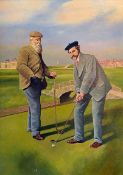 Sanders J K "OLD TOM MORRIS AND YOUNG TOM MORRIS" large oil on board signed J K Sanders - overall 24