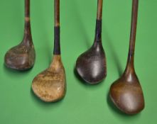 4x good size socket head woods to incl a H.E Pearse Wearside bulldog baffy, plus 3x shallow head