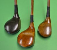 3x good playable socket head woods to incl Spalding Argyle large headed driver with unusual three