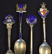 4x decorative Golf Club silver and enamel golfing teaspoons from 1921 onwards - each finely