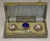 Fine Silver plated golf ball cruet set in the original box - to incl flat bottom salt, pepper and