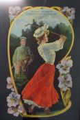 Golf Advertising Scrap c1890 a large American chromolithographic scrap, depicted as a lady golfer