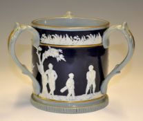 Fine Copeland Late Spode large golfing blue and white ceramic tyg c1900 - decorated with golfers