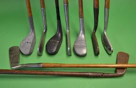 9x interesting playable putters to incl 2x alloy mallet heads A Cassidy "Vee", 2x Nicoll Leven a