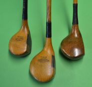 3x good golden stained small head woods to incl Carstairs Driver (shaft bowed), Carstairs Spoon both