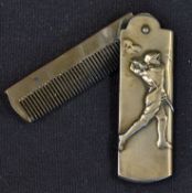 Rare silver golfing moustache comb c1907 - hallmarked Chester with silver panel panels one with