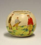Wiltshaw & Robinson "Carlton Ware" pottery matchstick holder c1910 - hand-painted coloured golfing