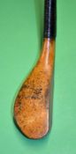 Fine R Forgan St Andrews golden beech wood long nose play club c1860s - the head stamped with the