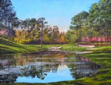 Reed, Kenneth FRSA "RED BUD" (16TH HOLE) AUGUSTA NATIONAL GOLF CLUB" oil on canvas signed - image