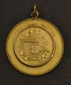 1895 Neasden Golf Club yellow metal medal - the obverse is embossed Neasden "G" Club and on the