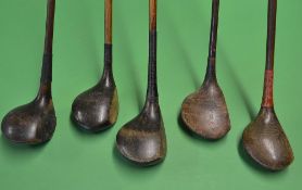 5x large socket head woods mostly spoons to incl an unnamed bull dog spoon, W Rush Cromer high