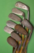 9x assorted mashie, mashie niblick and niblick irons - makers incl  R McInnes Prestwick, Halley,