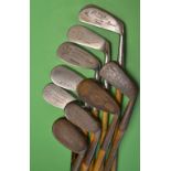 9x assorted mashie, mashie niblick and niblick irons - makers incl  R McInnes Prestwick, Halley,