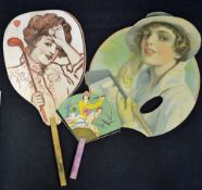 3x early American hand held fans decorated with lady golfers from 1904 onwards to incl Stylish