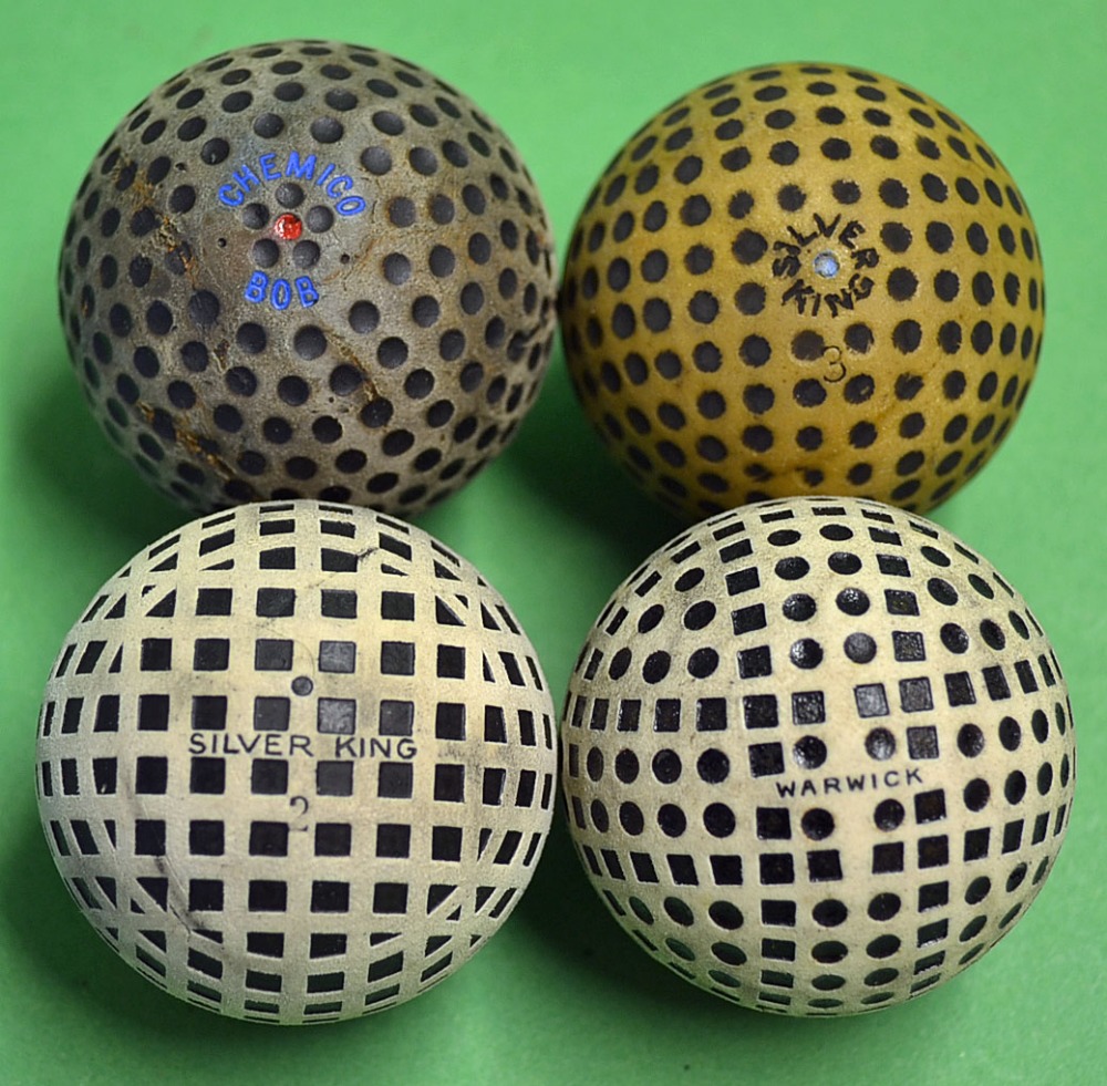4x various square mesh and dimple golf balls - all repainted to incl Chemico Bob dimple , Silver