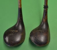 Matching Pair H Pierpoint dark stained playble persimmon woods to incl a shallow face brassie and