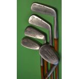 Matching half set of 5x Cochrane's Bowline cleek mark irons and putter to incl 3x Walter Hagen a