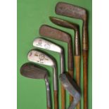 7x interesting selection irons and putters to incl A.H Scott Elie jigger, Rangefinder mashie, Gibson