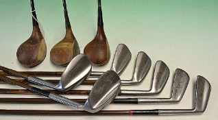 Set of early 10x  James Braid (Walton Heath) coated steel shaft clubs  to incl 7x irons from a